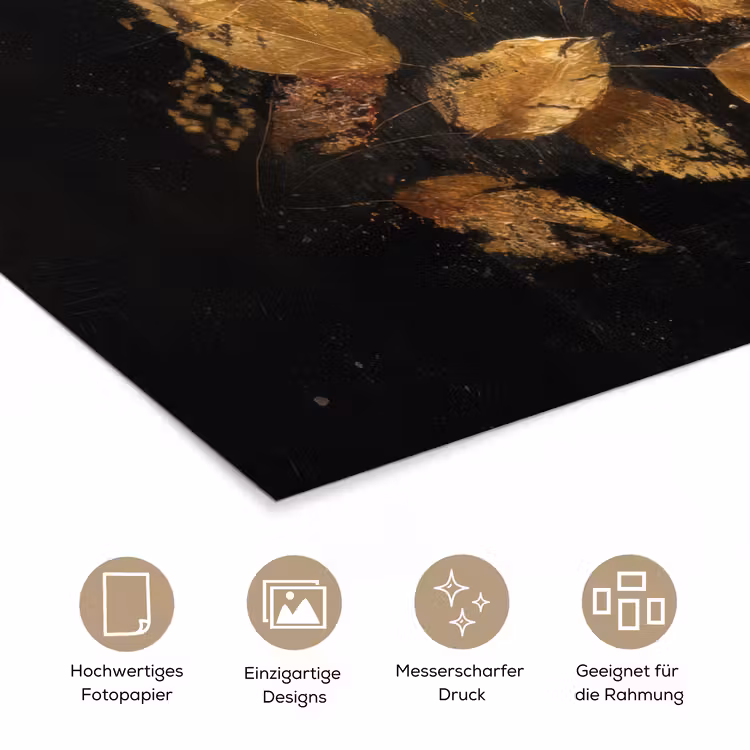 Gouden Bladeren op Donkere Achtergrond poster papier klein -tcloseup_DE