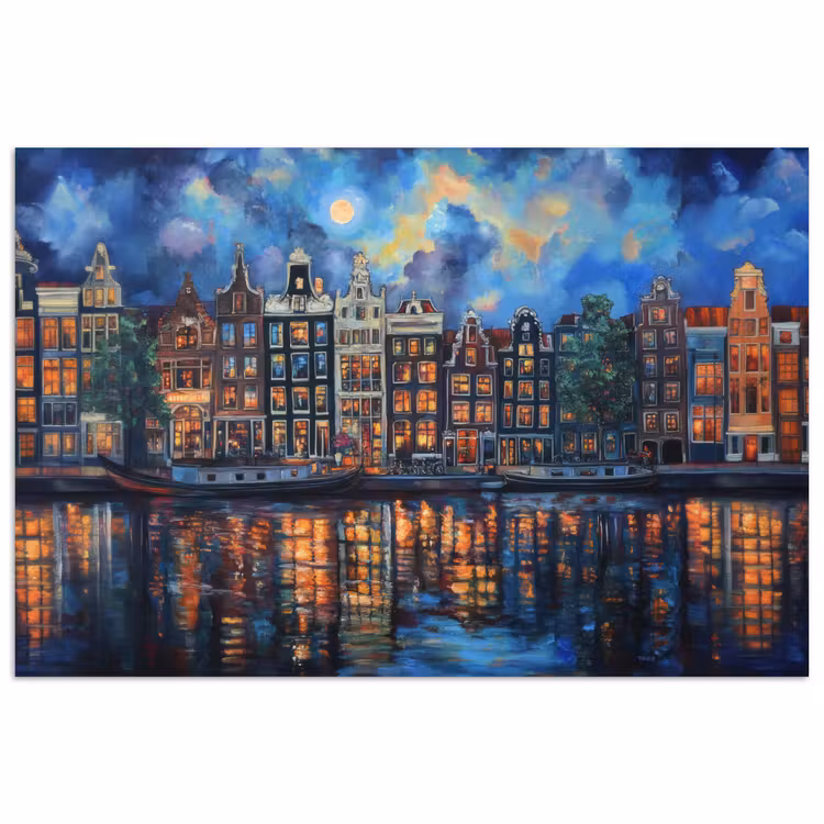 Grachten Amsterdam - Huizen - Stad - Kleurrijk poster papier klein -3d
