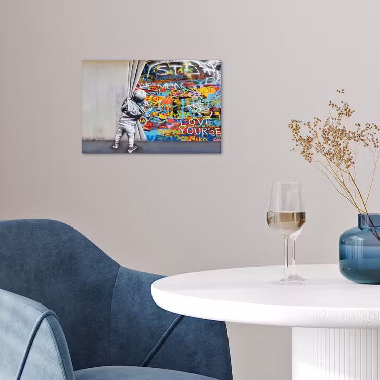 Graffiti - Illusie - Jongen - Street art poster papier klein -sfeer3