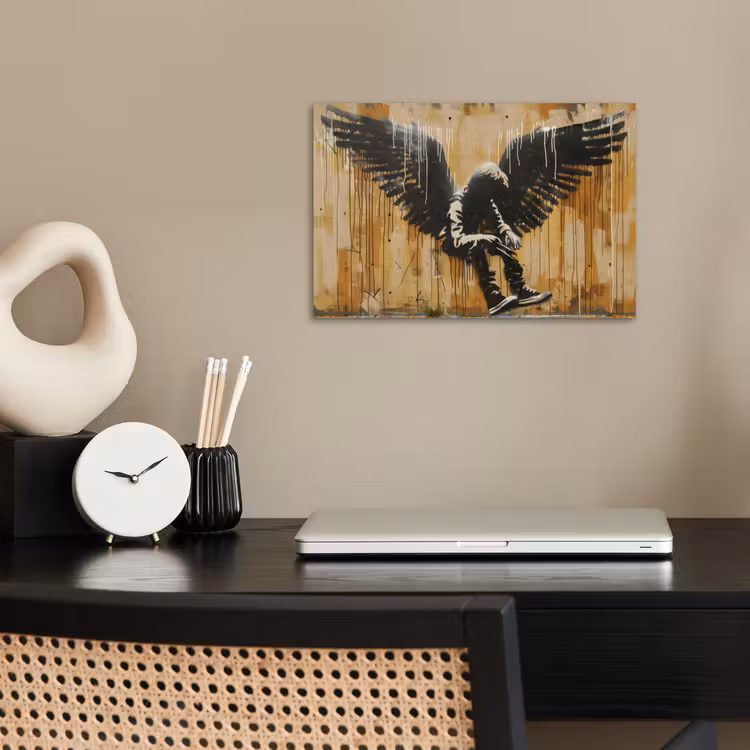 Graffiti - Kunst - Vleugels - Street art - Banksy poster papier klein -sfeer1