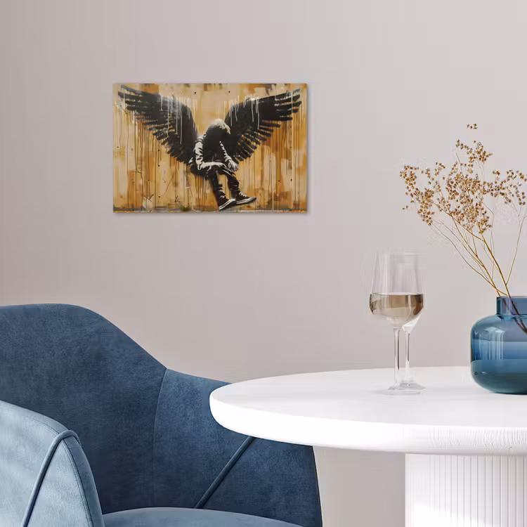 Graffiti - Kunst - Vleugels - Street art - Banksy poster papier klein -sfeer3