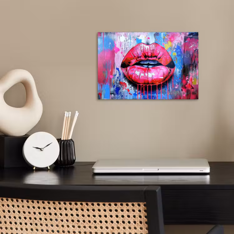 Graffiti - Lippen - Felroze - Geschilderd poster papier klein -sfeer1