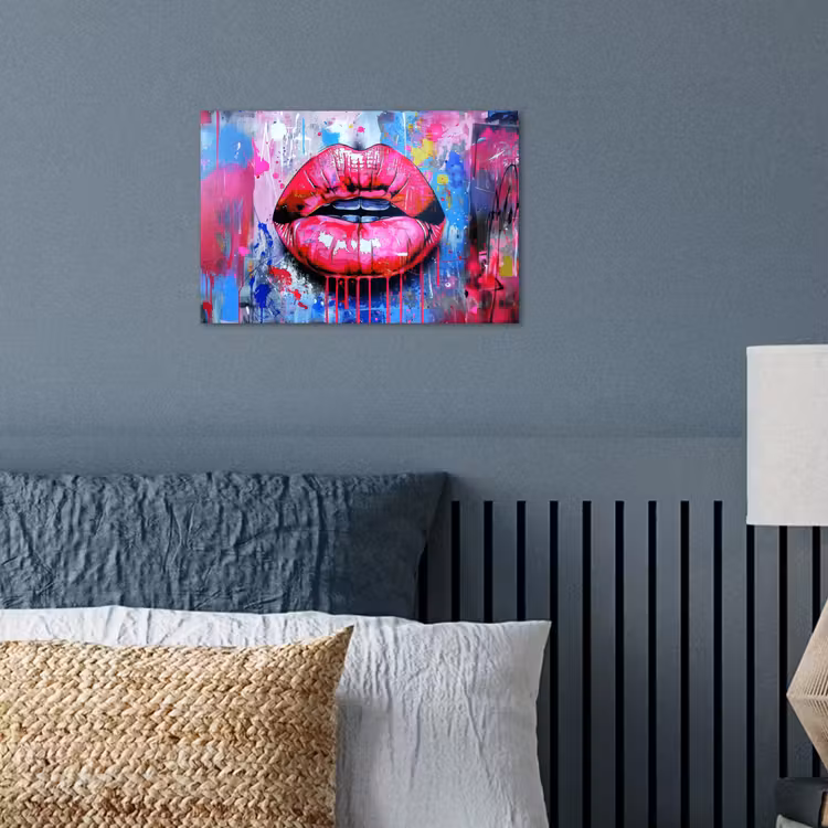 Graffiti - Lippen - Felroze - Geschilderd poster papier klein -sfeer2