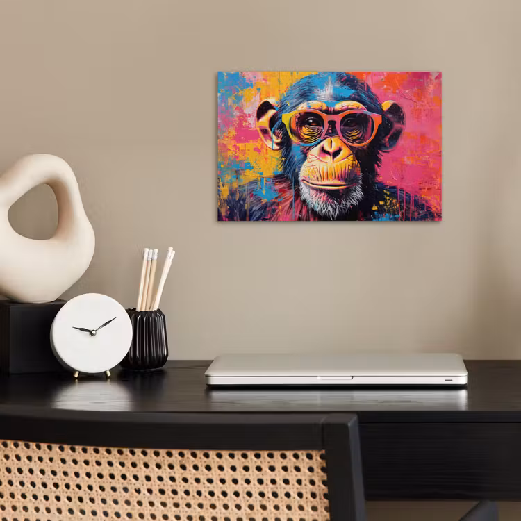 Graffiti - Chimpansee - Aap - Bril - Kleurrijk poster papier klein -sfeer1