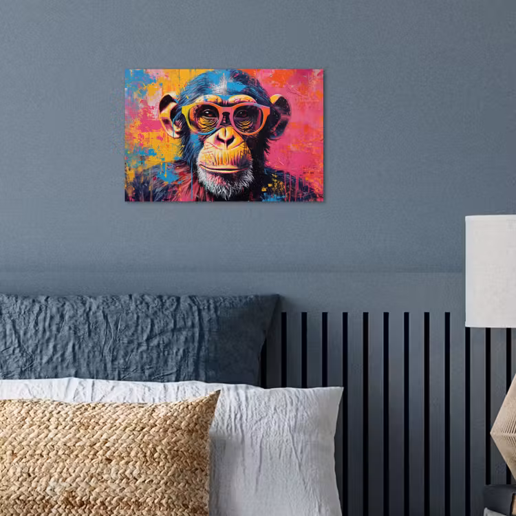 Graffiti - Chimpansee - Aap - Bril - Kleurrijk poster papier klein -sfeer2