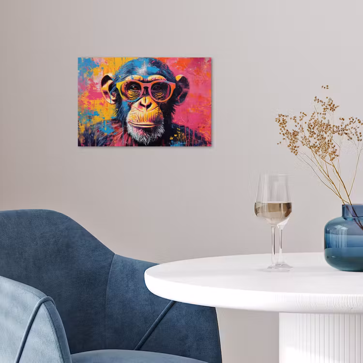 Graffiti - Chimpansee - Aap - Bril - Kleurrijk poster papier klein -sfeer3