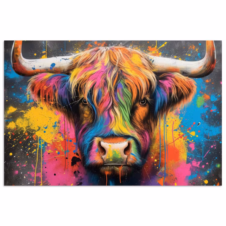 Graffiti - Schotse hooglander - Koe - Kleurrijk poster papier klein -3d