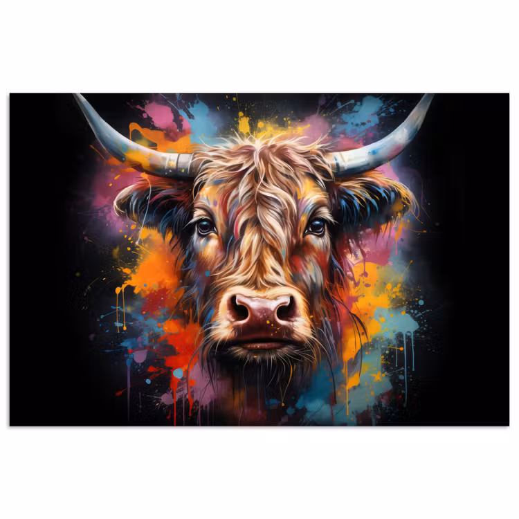 Graffiti - Schotse hooglander - Zwart - Koe poster papier klein -3d