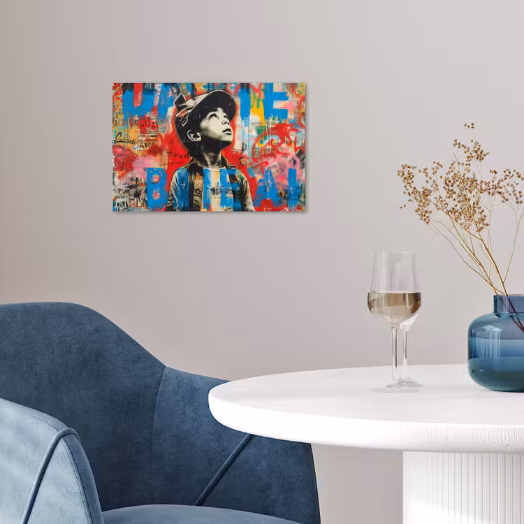 Graffiti - Vintage - Jongen - Street art - Neon - Banksy poster papier klein -sfeer3