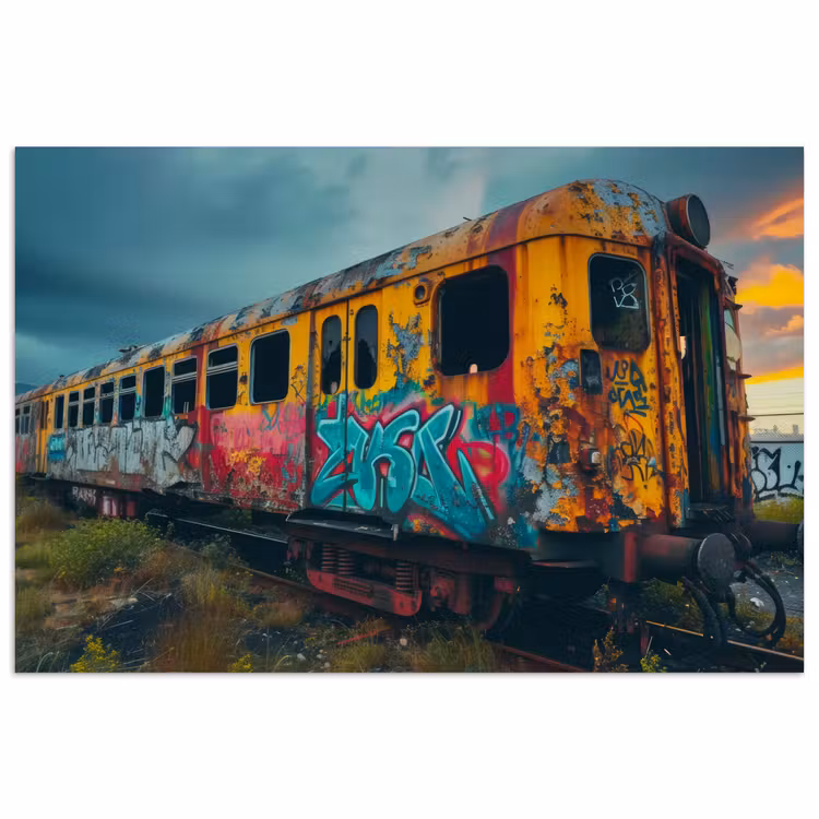 Graffiti - Trein - Street art - Verlaten poster papier klein -3d