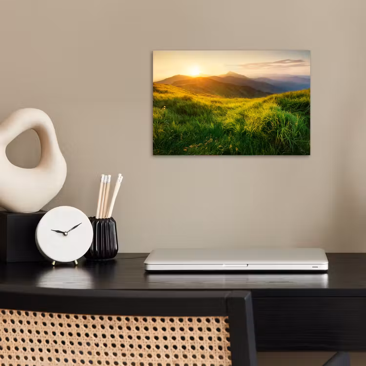 Gras - Heuvels - Zon - Natuur - Landschap poster papier klein -sfeer1