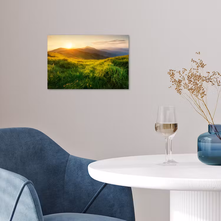 Gras - Heuvels - Zon - Natuur - Landschap poster papier klein -sfeer3