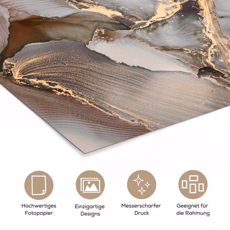 Grijs - Goud - Marmer - Marmerlook poster papier klein -tcloseup_DE