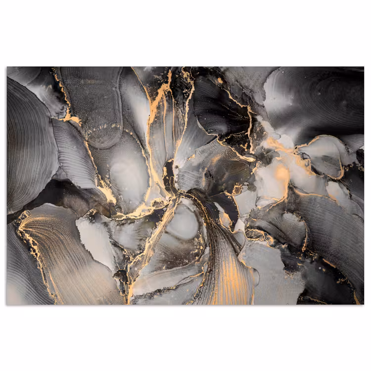 Grijs - Luxe - Goud - Marmer poster papier klein -3d
