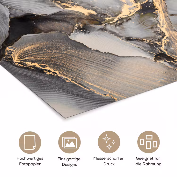 Grijs - Luxe - Goud - Marmer poster papier klein -tcloseup_DE