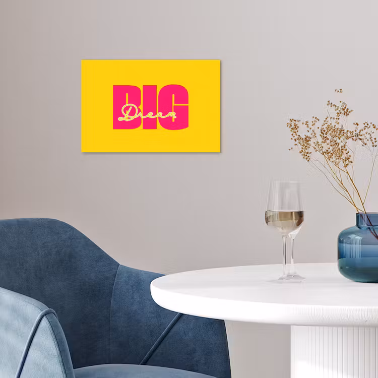 Dream big - Geel - Roze poster papier klein -sfeer3