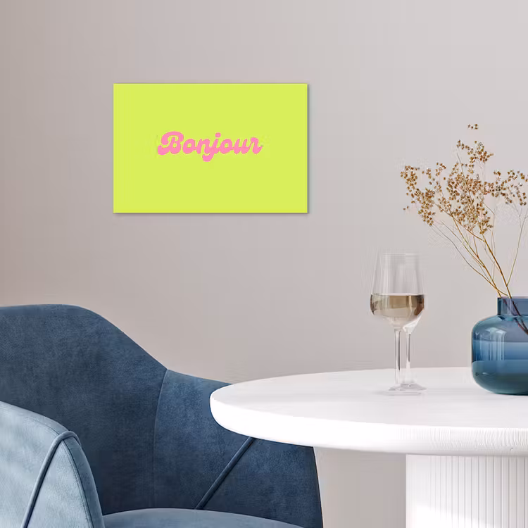 Groen - Roze bonjour - Retro poster papier klein -sfeer3