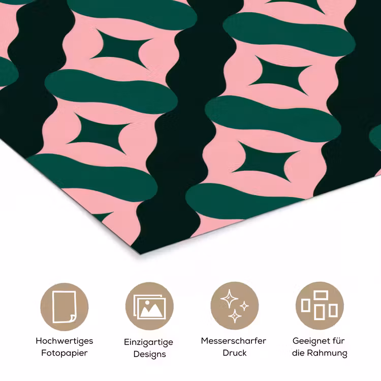 Groen - Roze - Retro - Sterren poster papier klein 62 -tcloseup_DE