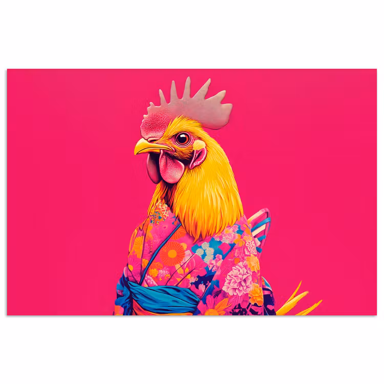 Haan - Kleurrijk - Kimono - Roze poster papier klein -3d