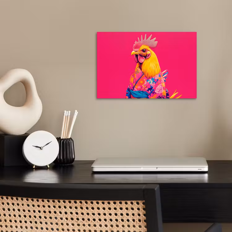 Haan - Kleurrijk - Kimono - Roze poster papier klein -sfeer1