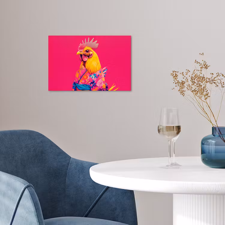 Haan - Kleurrijk - Kimono - Roze poster papier klein -sfeer3