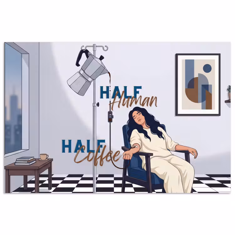 Half human, Half Coffee - Infuus - Koffie poster papier klein -3d