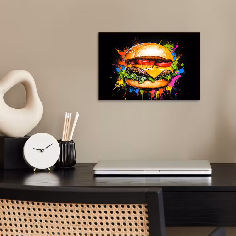 Hamburger - Graffiti - Verf - Kleurrijk - Eten - Abstract poster papier klein -sfeer1