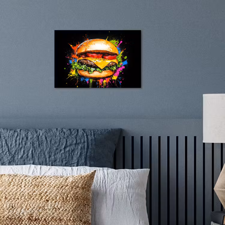 Hamburger - Graffiti - Verf - Kleurrijk - Eten - Abstract poster papier klein -sfeer2