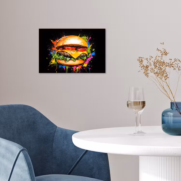 Hamburger - Graffiti - Verf - Kleurrijk - Eten - Abstract poster papier klein -sfeer3