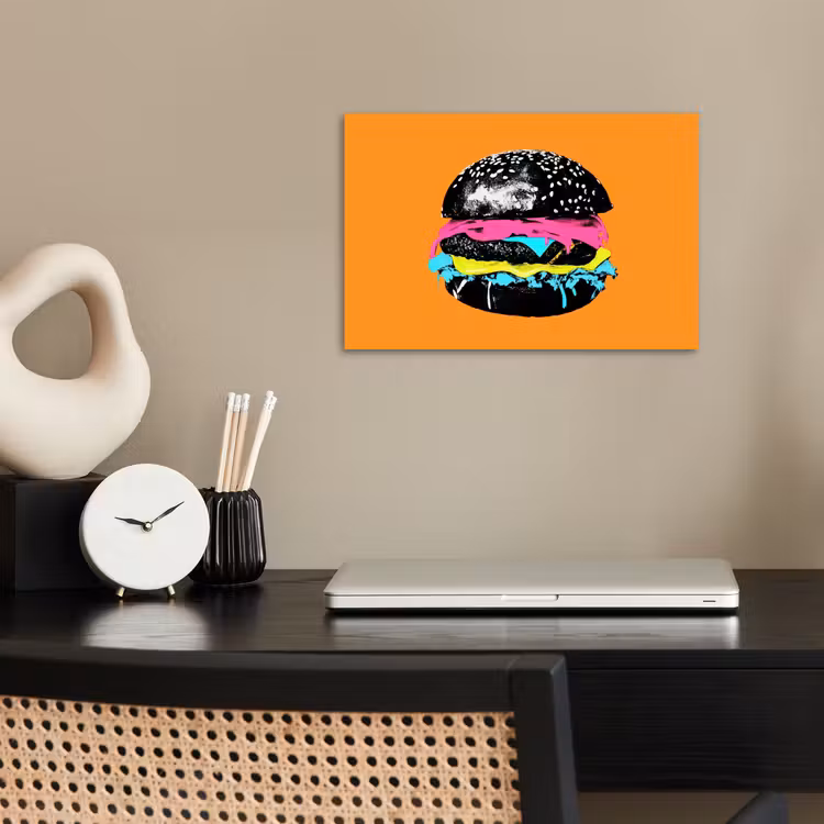 Hamburger - Oranje - Neon - popart poster papier klein -sfeer1