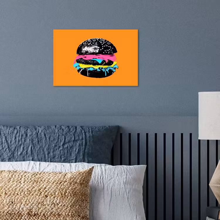 Hamburger - Oranje - Neon - popart poster papier klein -sfeer2