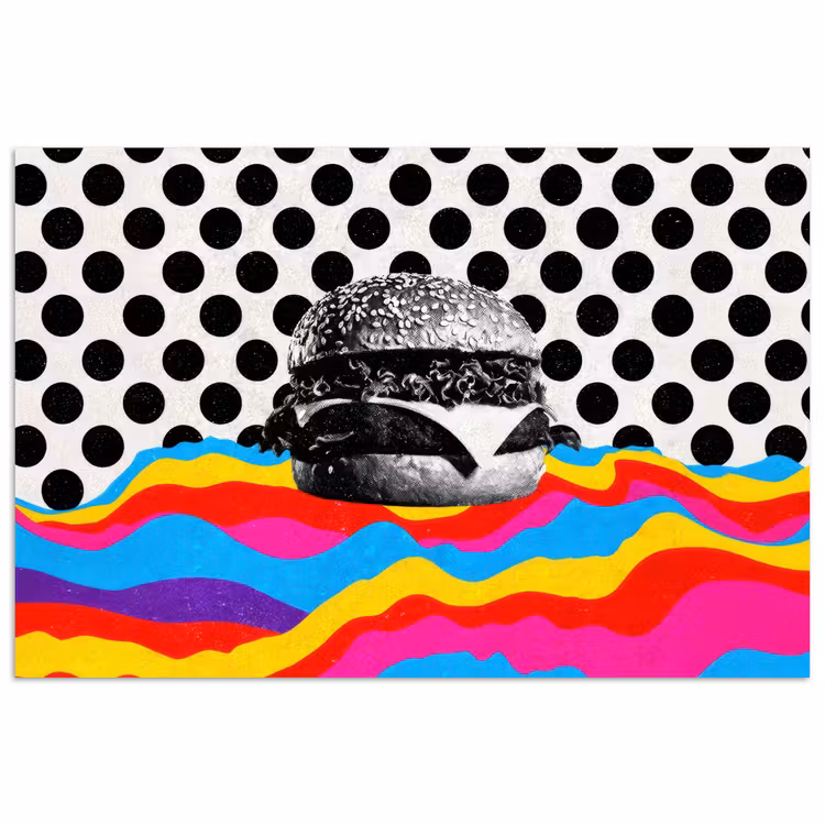Hamburger - Stippen - Golven - Kleuren poster papier klein -3d