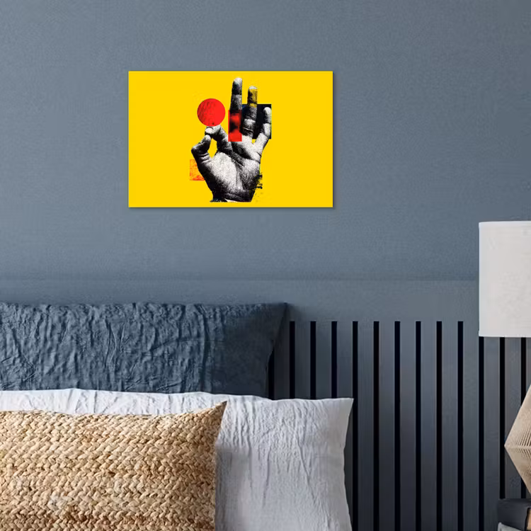 Hand - Rode cirkel - Geel poster papier klein -sfeer2