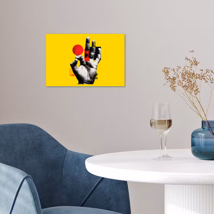 Hand - Rode cirkel - Geel poster papier klein -sfeer3