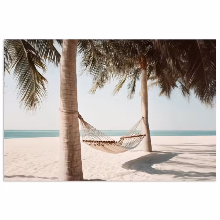 Hangmat - Palmbomen - Strand - Zee poster papier klein -3d