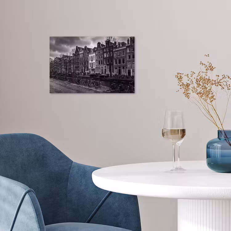 Huis - Gracht - Amsterdam - Architectuur - Zwart-wit poster papier klein -sfeer3