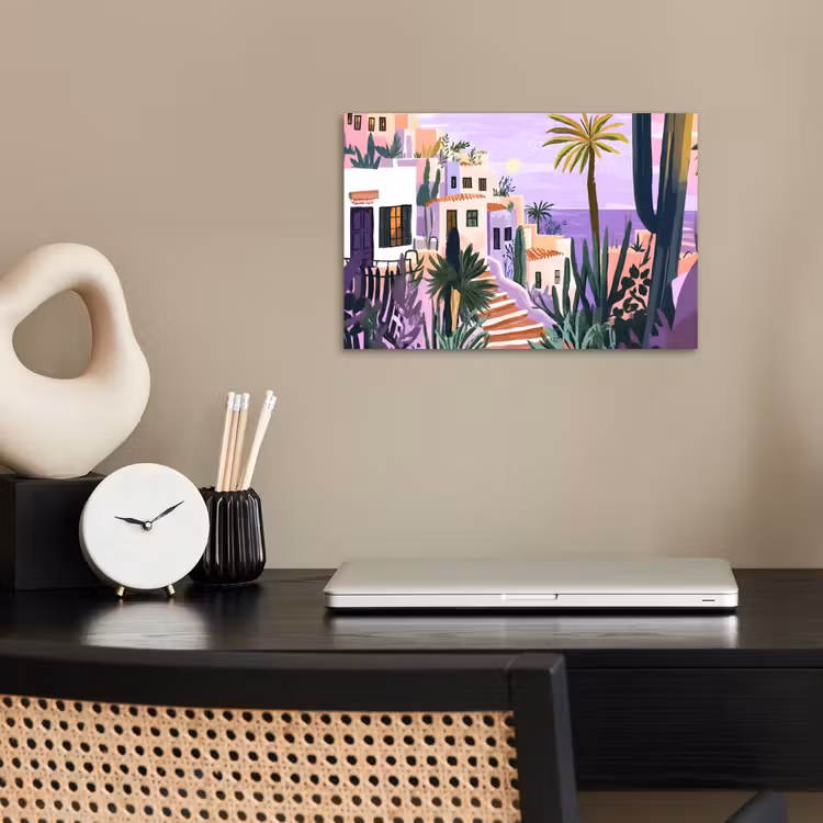 Huizen - Minimalistisch - Palmbomen - Kust poster papier klein -sfeer1