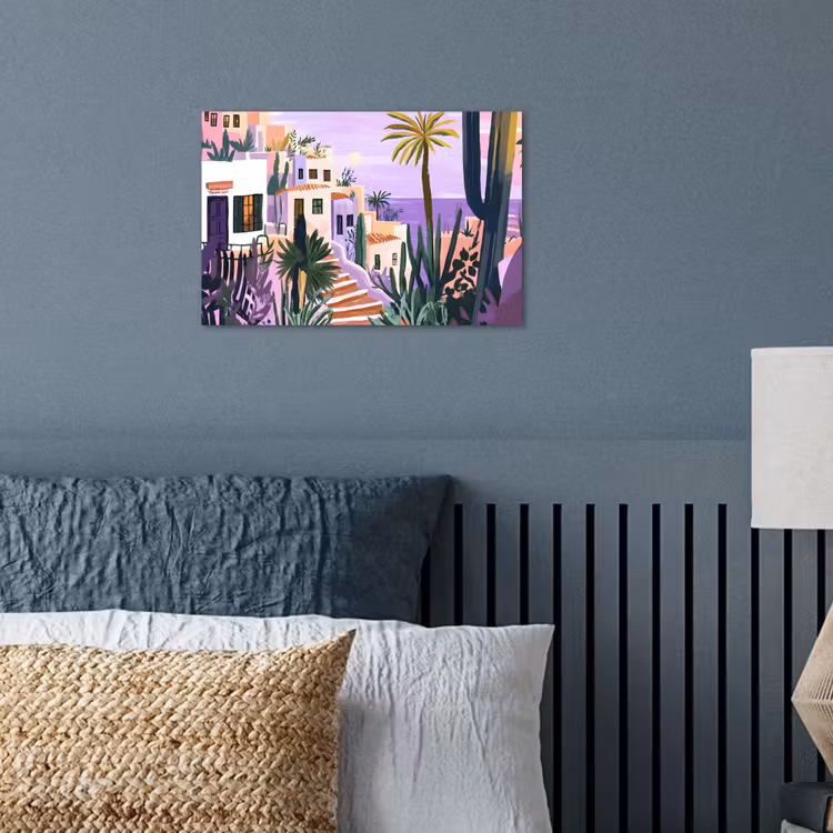 Huizen - Minimalistisch - Palmbomen - Kust poster papier klein -sfeer2