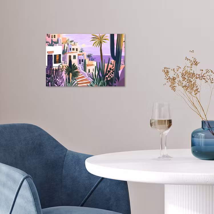 Huizen - Minimalistisch - Palmbomen - Kust poster papier klein -sfeer3