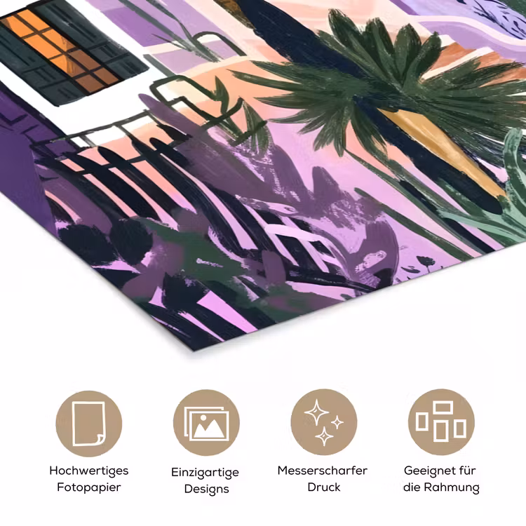 Huizen - Minimalistisch - Palmbomen - Kust poster papier klein -tcloseup_DE