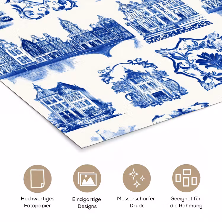 Huizen - Schepen - Blauw poster papier klein 62 -tcloseup_DE