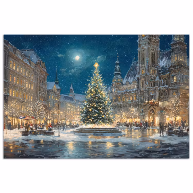 Kerstnacht - Stadsplein - Meerkleurig poster papier klein -3d