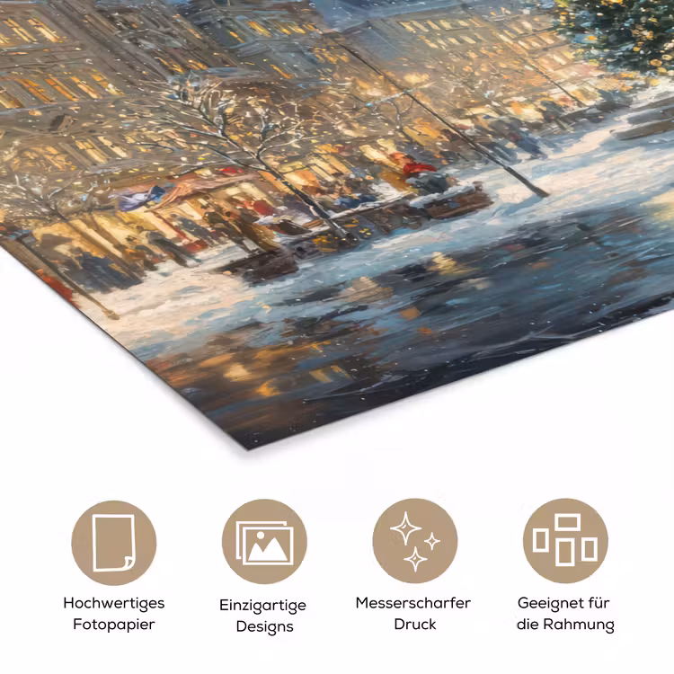 Kerstnacht - Stadsplein - Meerkleurig poster papier klein -tcloseup_DE