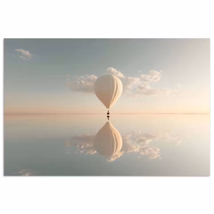 Luchtballon - Wolken - Water - Blauw poster papier klein -3d