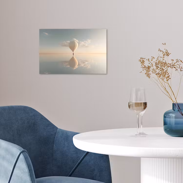Luchtballon - Wolken - Water - Blauw poster papier klein -sfeer3