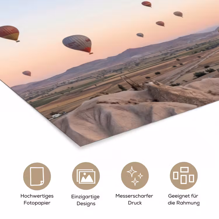 Luchtballonnen - Rotsen - Zonsopgang poster papier klein -tcloseup_DE