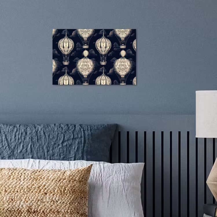 Luchtballonnen - Wolken - Patroon - Donkerblauw poster papier klein 62 -sfeer2