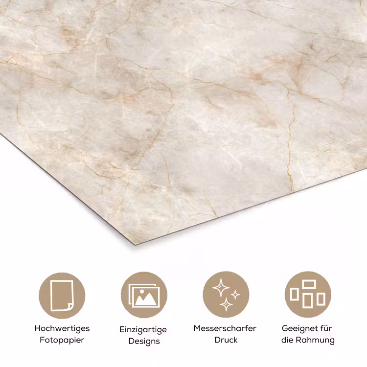 Lichtbeige - Goudbruine Nerven - Marmer poster papier klein 62 -tcloseup_DE