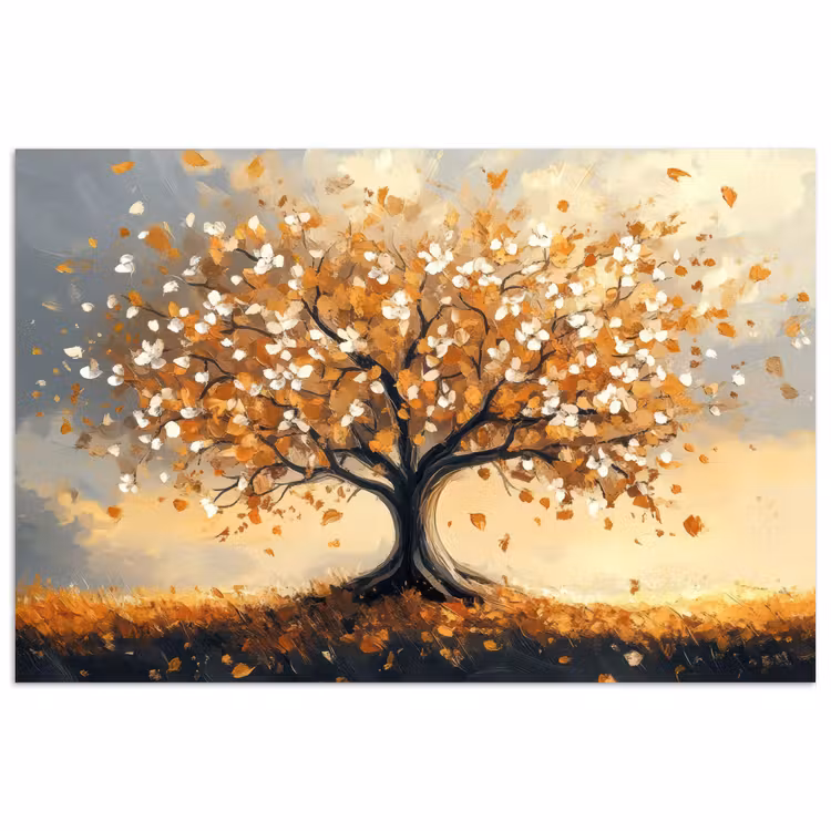 Herfst - Boom - Oranje - Bladeren - Levensboom - Abstract poster papier klein -3d