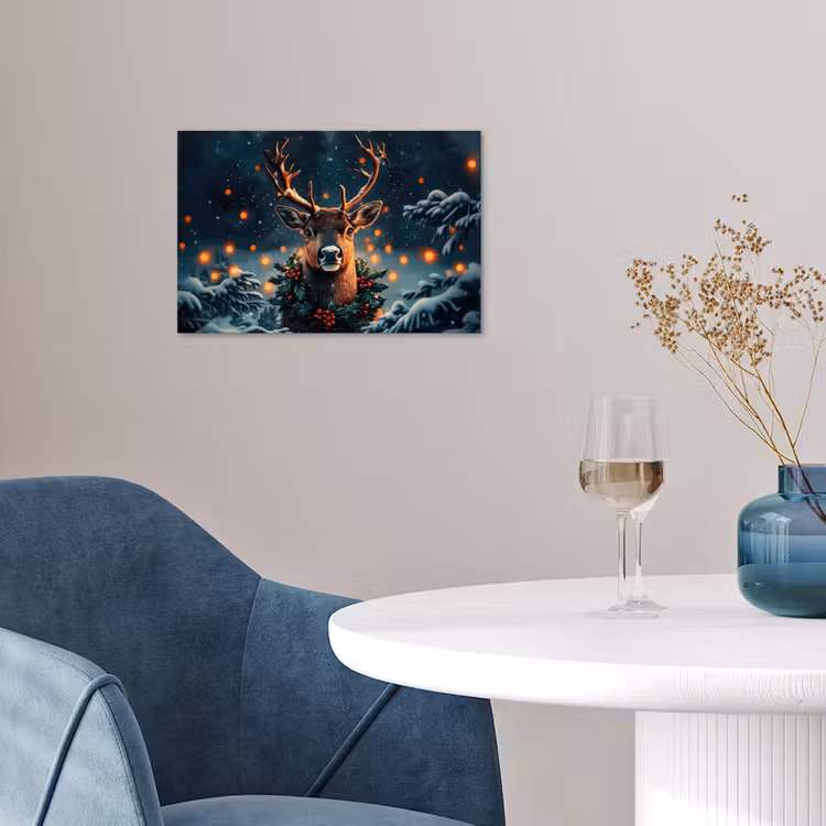 Hert - Kerst - Winter - Sneeuw - Kerstkrans poster papier klein -sfeer3